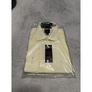 New Linea Uomo Mens Yellow Button Down Performance Dress Shirts Size 17.5 34/35